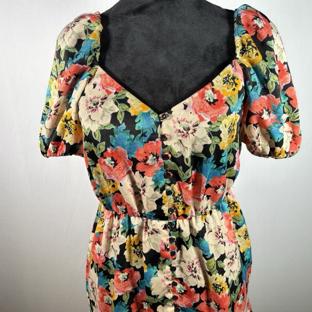 Zara Floral Puff Sleeve Satin Mini Dress Womens Small Cottage Milkmaid Coquette